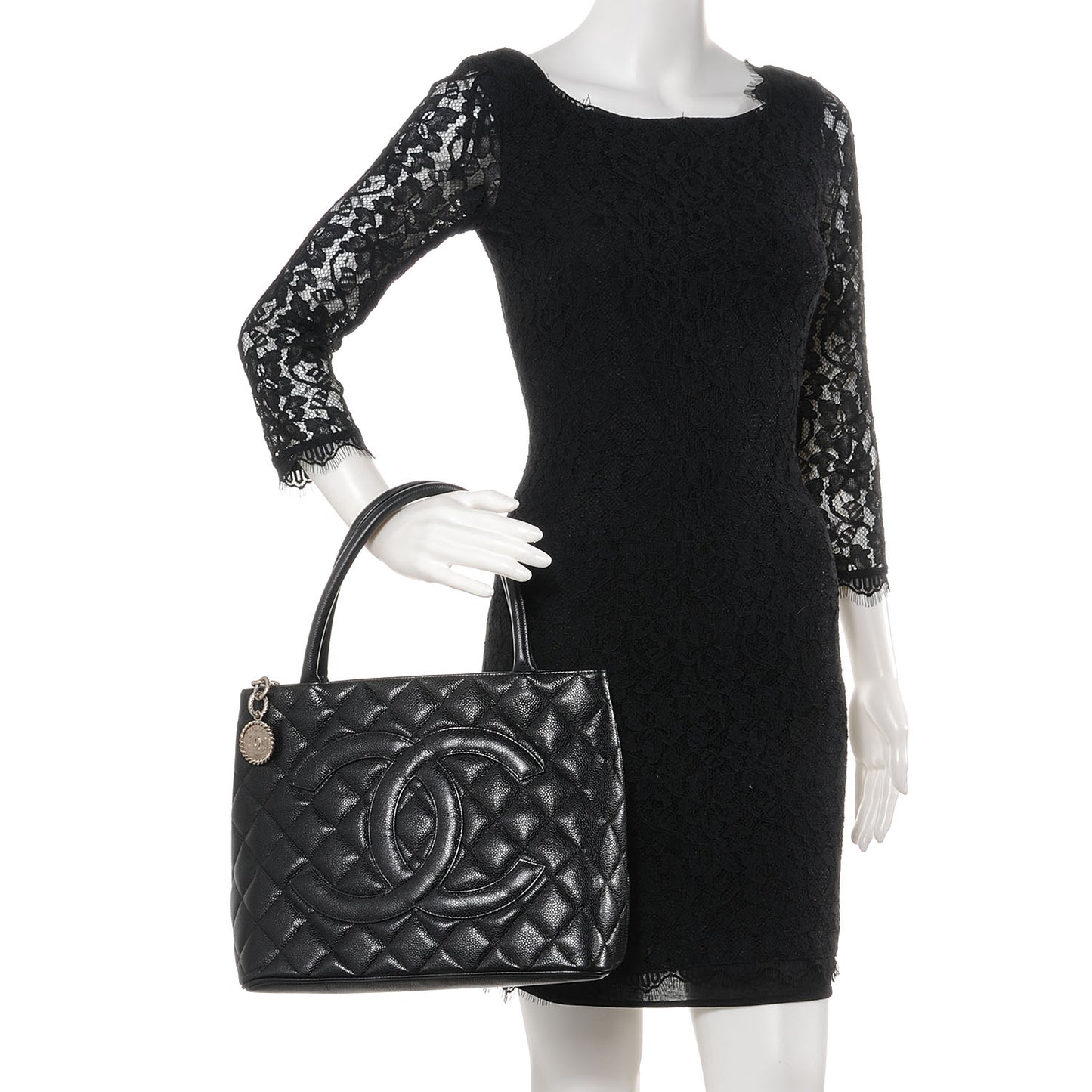 Caviar Quilted Medallion Tote Black