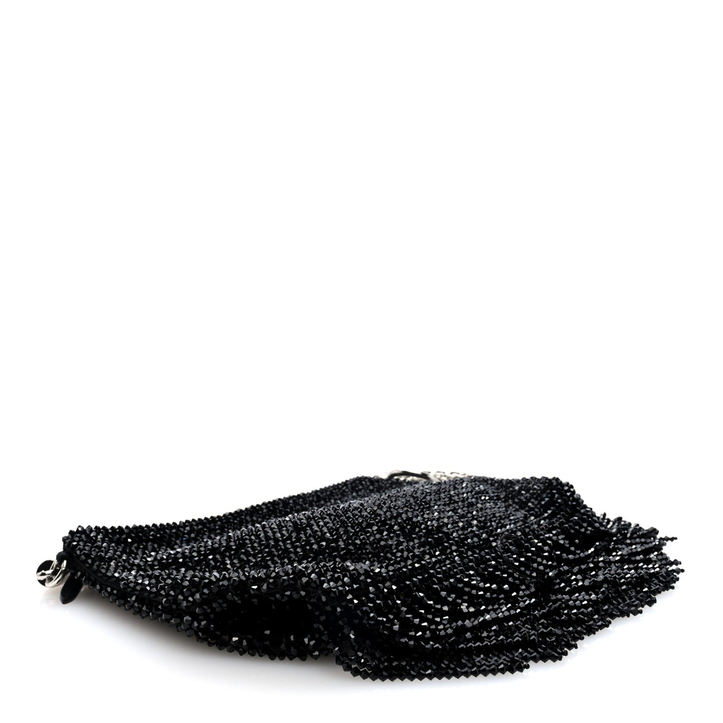 Satin Bead Embellished Callie Fringe Tassel Chain Evening Bag Black