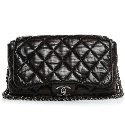 Chanel Glazed Calfskin Quilted 3 Accordion Flap Dark Brown 1 of 7