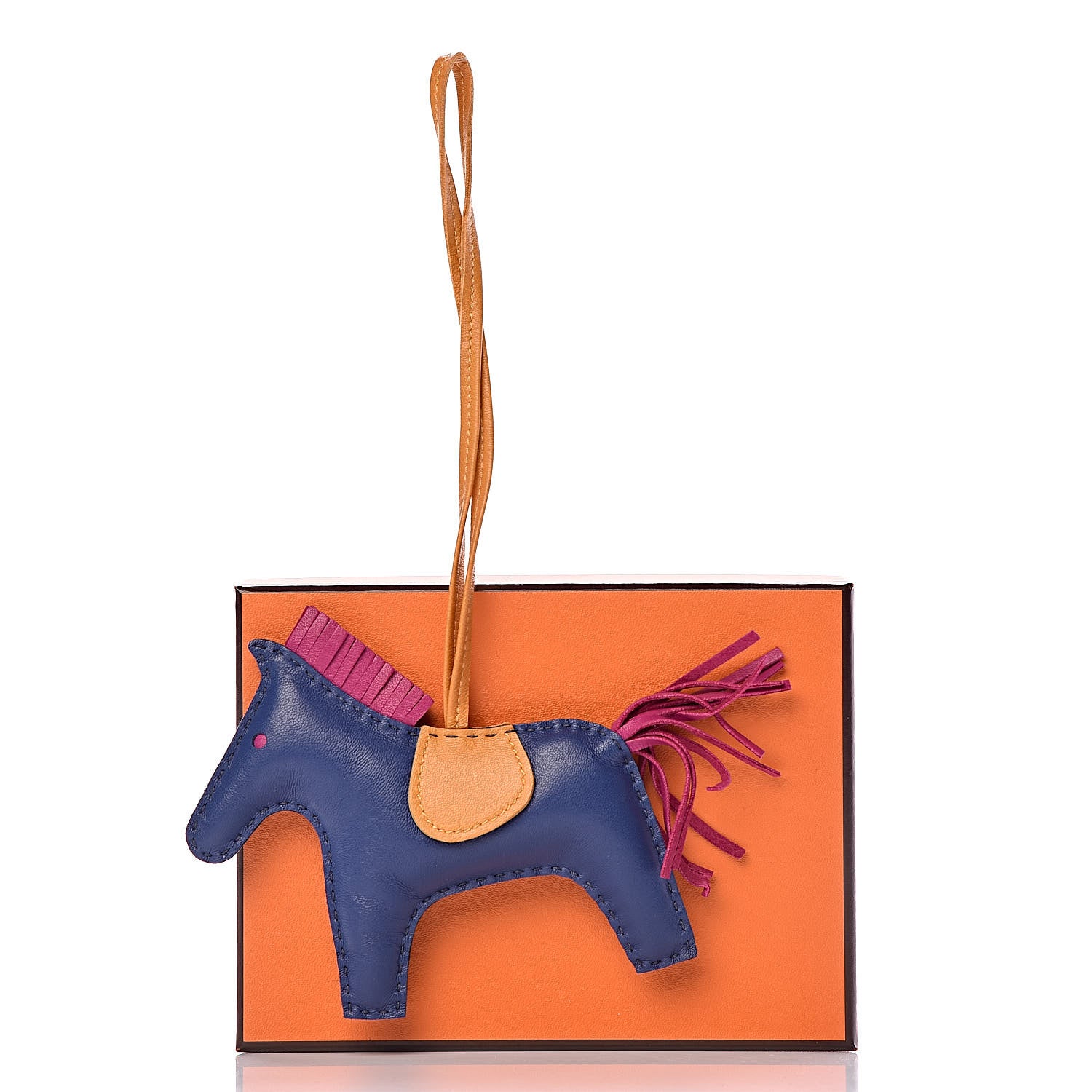 Hermes Milo Lambskin Grigri Rodeo Horse Bag Charm MM Bleu Saphir Rose Pourpre Bouton D'Or 5 of 5