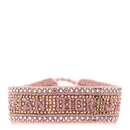 Christian Dior Woven Cotton Crystal Embroidered J'Adior Friendship Bracelet Pink 1 of 8