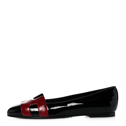 Hermes Patent Shiny Alligator Nice Ballerina Flats 38 Black 1 of 8