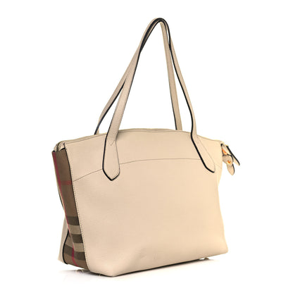 Burberry Derby Calfskin House Check Medium Welburn Tote Limestone 3 of 13