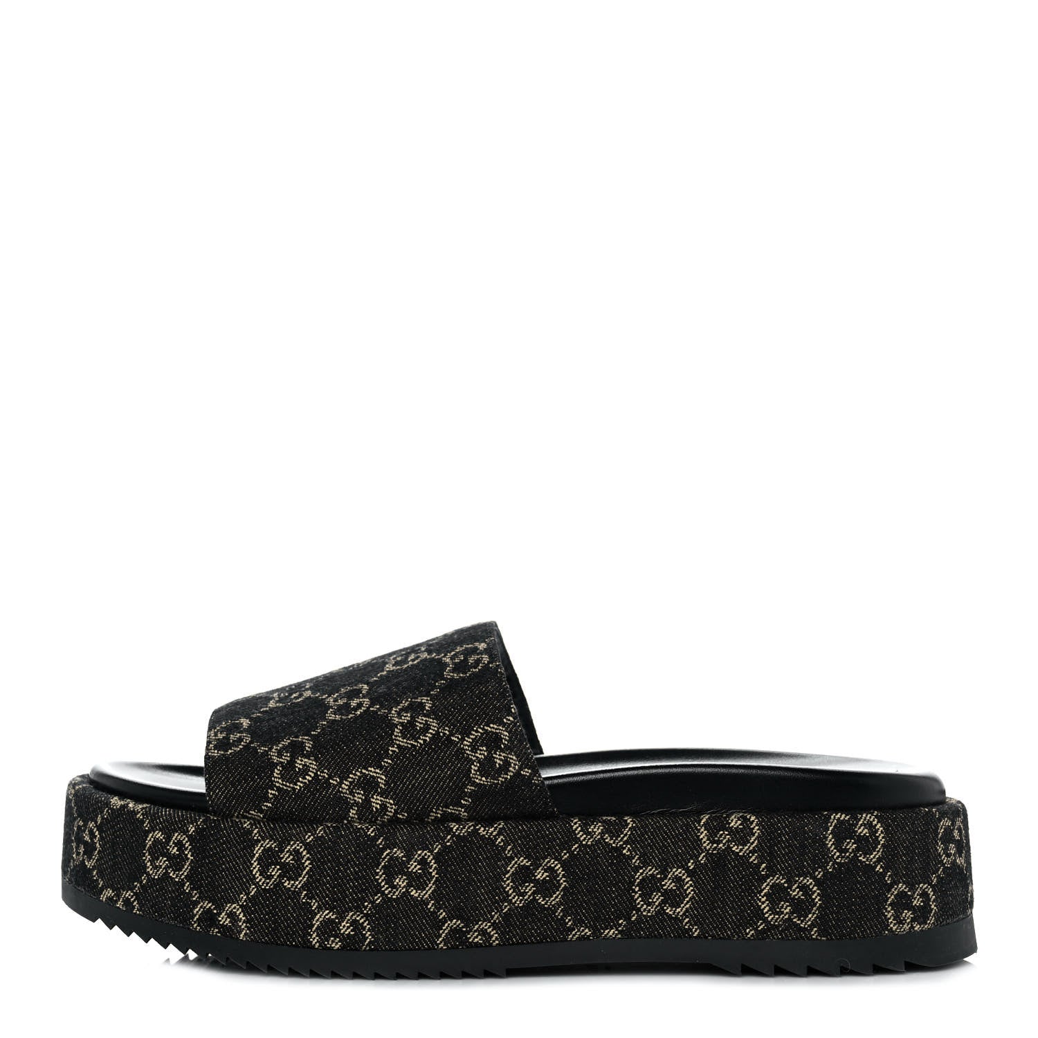 Gucci Jacquard Black Denim GG Monogram Angelina Platform 55mm Slide Sandals 40.5 Black Ivory 1 of 9