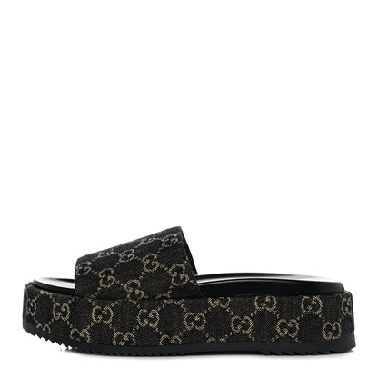 Gucci Jacquard Black Denim GG Monogram Angelina Platform 55mm Slide Sandals 40.5 Black Ivory 1 of 9