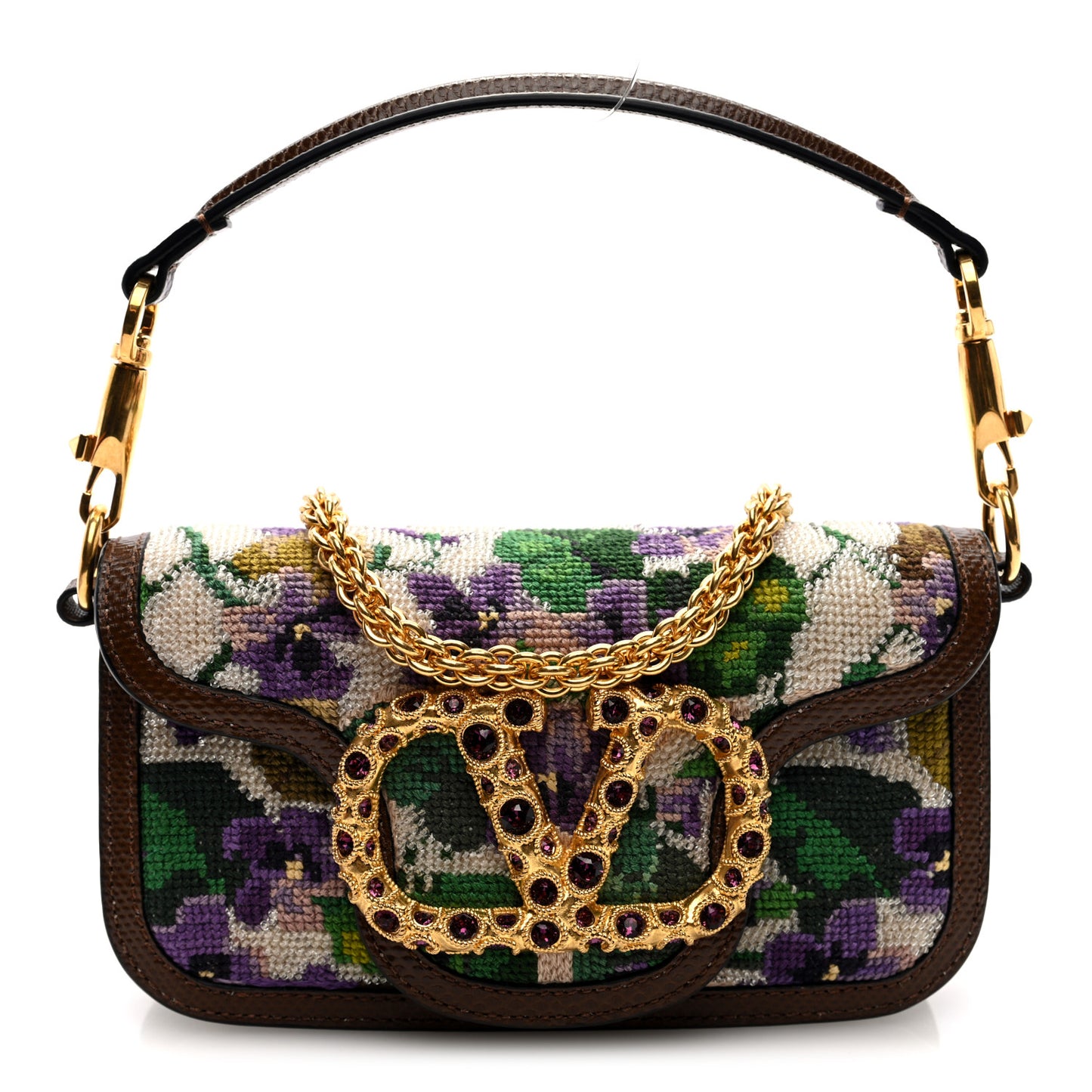Fabric Crystal Embroidered Vlogo Small Loco Shoulder Bag Multicolor