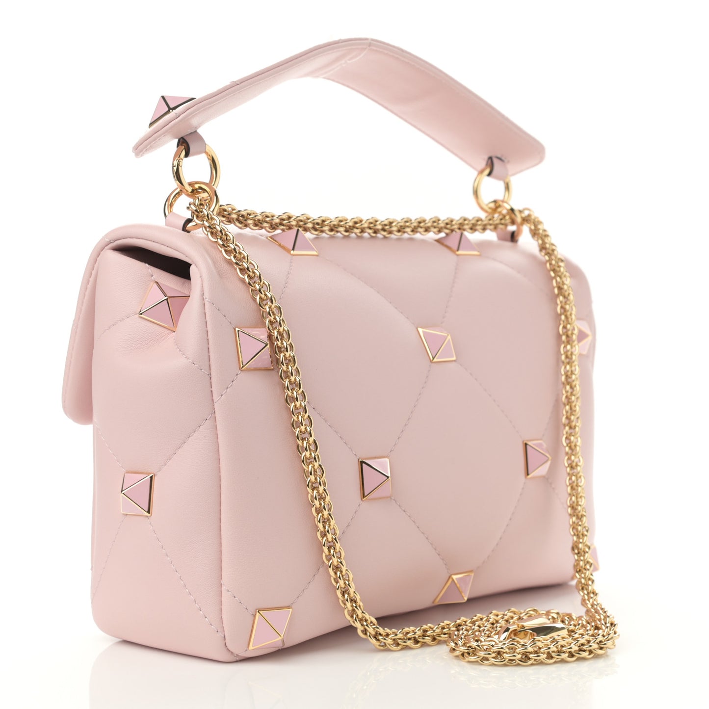 Nappa Enamel Large Roman Stud Shoulder Bag Rose Quartz