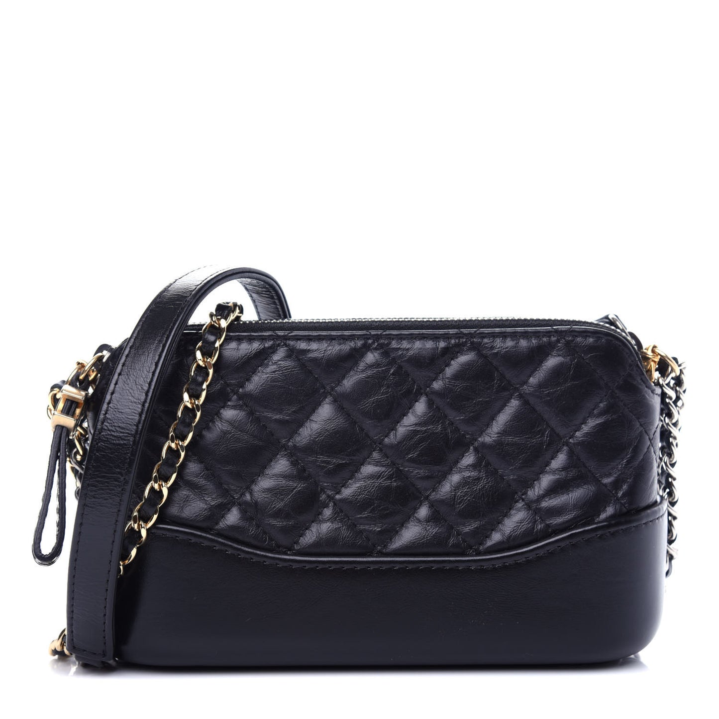 Aged Calfskin Quilted Small Gabrielle Clutch With Chain Black
