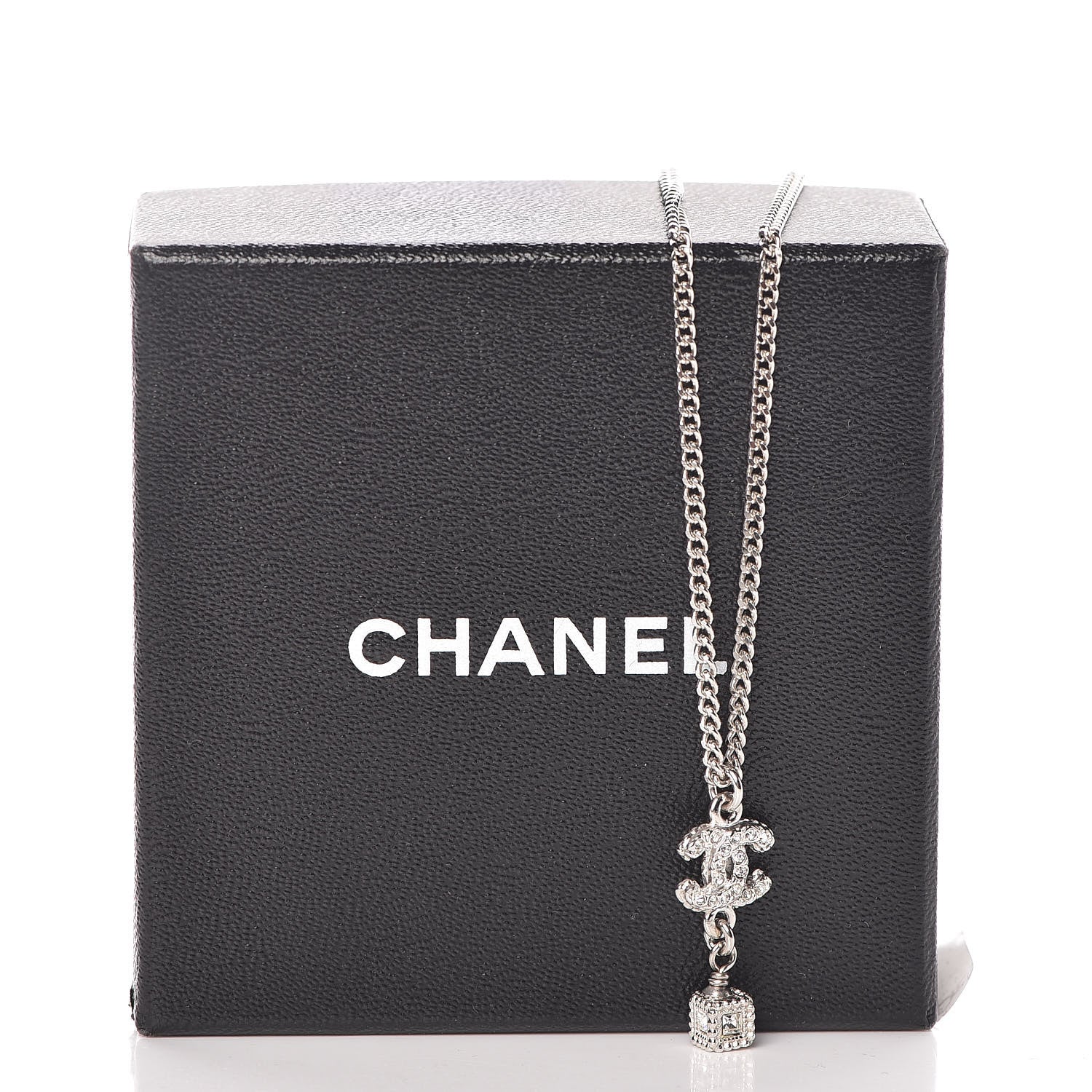 Chanel Crystal CC Drop Necklace Silver 7 of 7