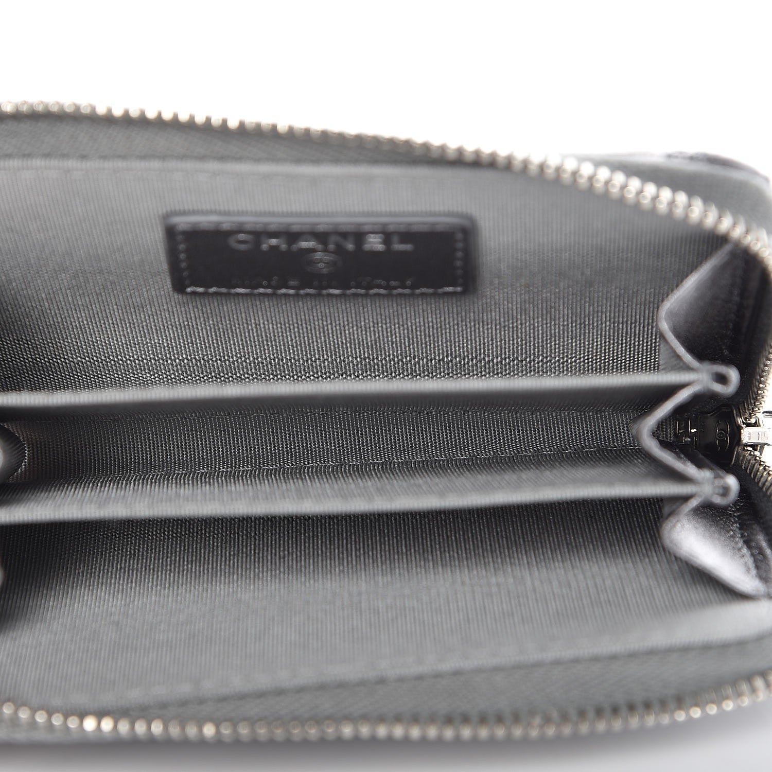 Chanel Metallic Lambskin Camellia Embossed Zip Coin Purse Grey 6 of 10
