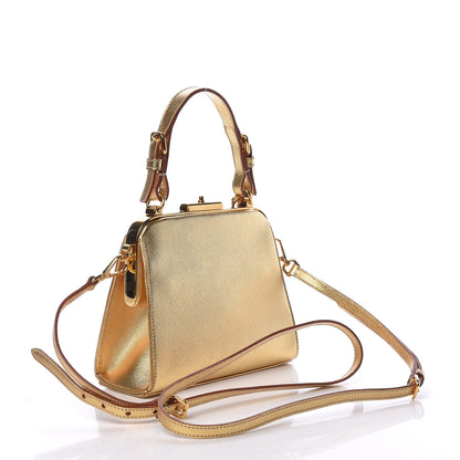 Prada Metallic Saffiano Top Handle Frame Bag Platino 3 of 18