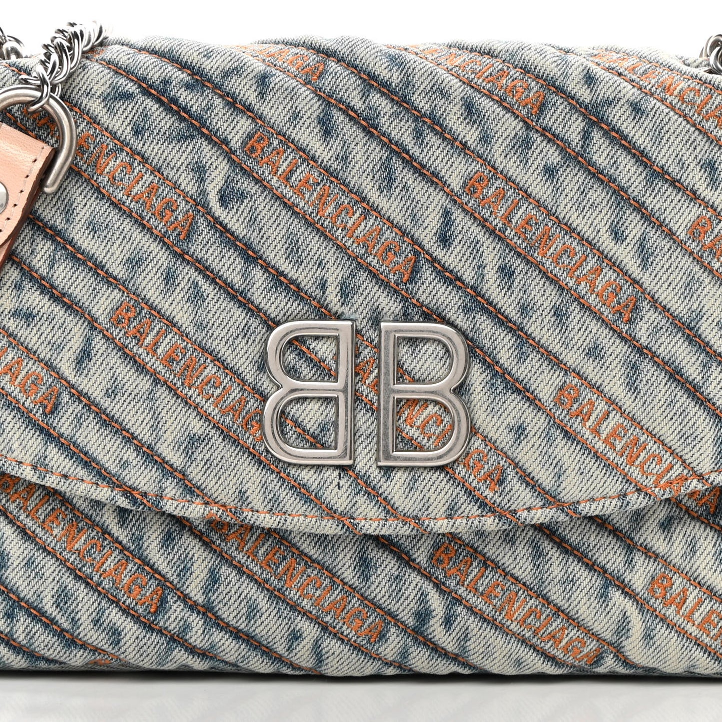 Destroyed Denim Jacquard Logo Matelasse BB Chain Wallet Bluette