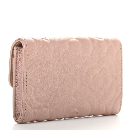 Chanel Goatskin Camellia Embossed Card Holder Wallet Light Pink 3 of 7