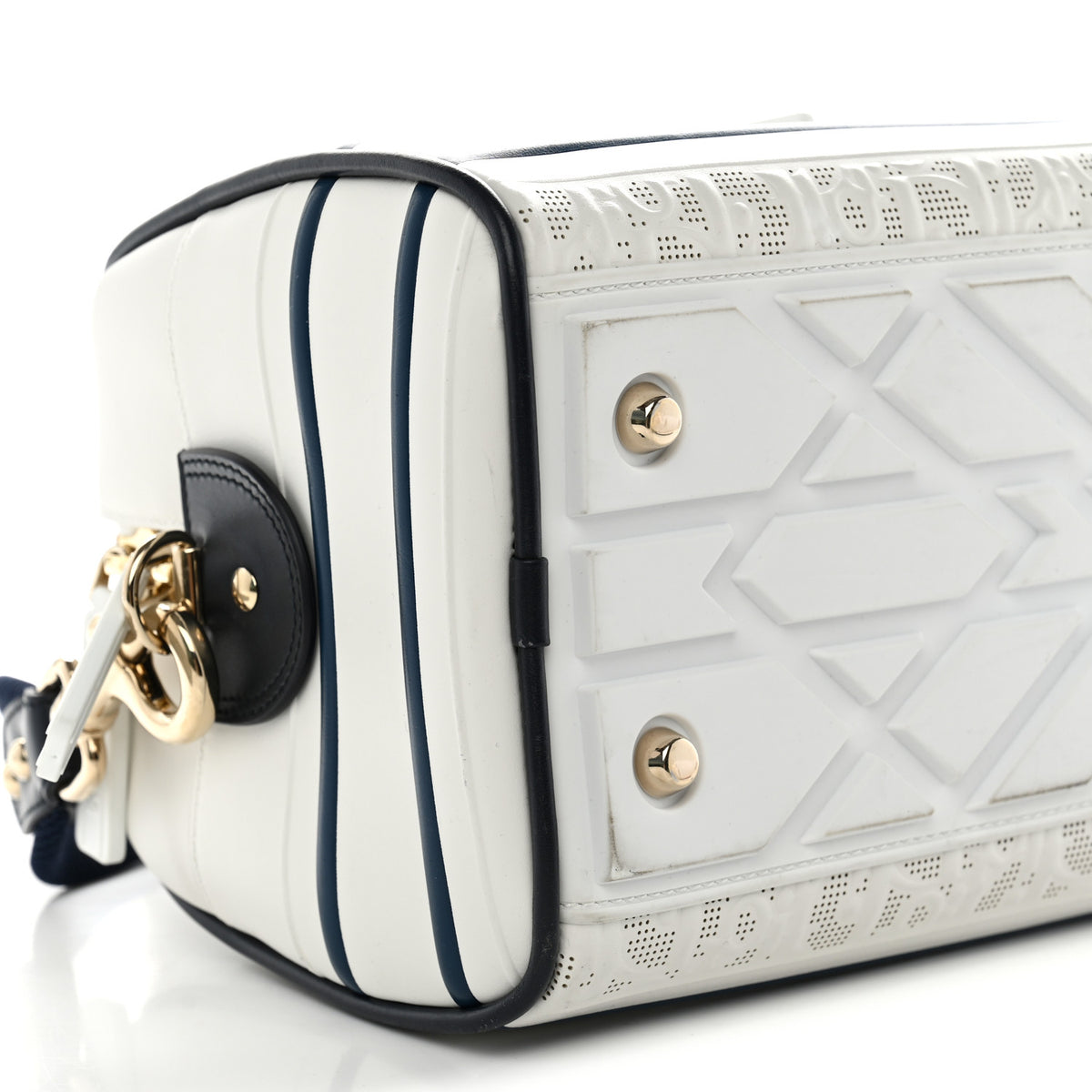 Perforated Calfskin Medium Dior Vibe Classic Bowling Bag White
