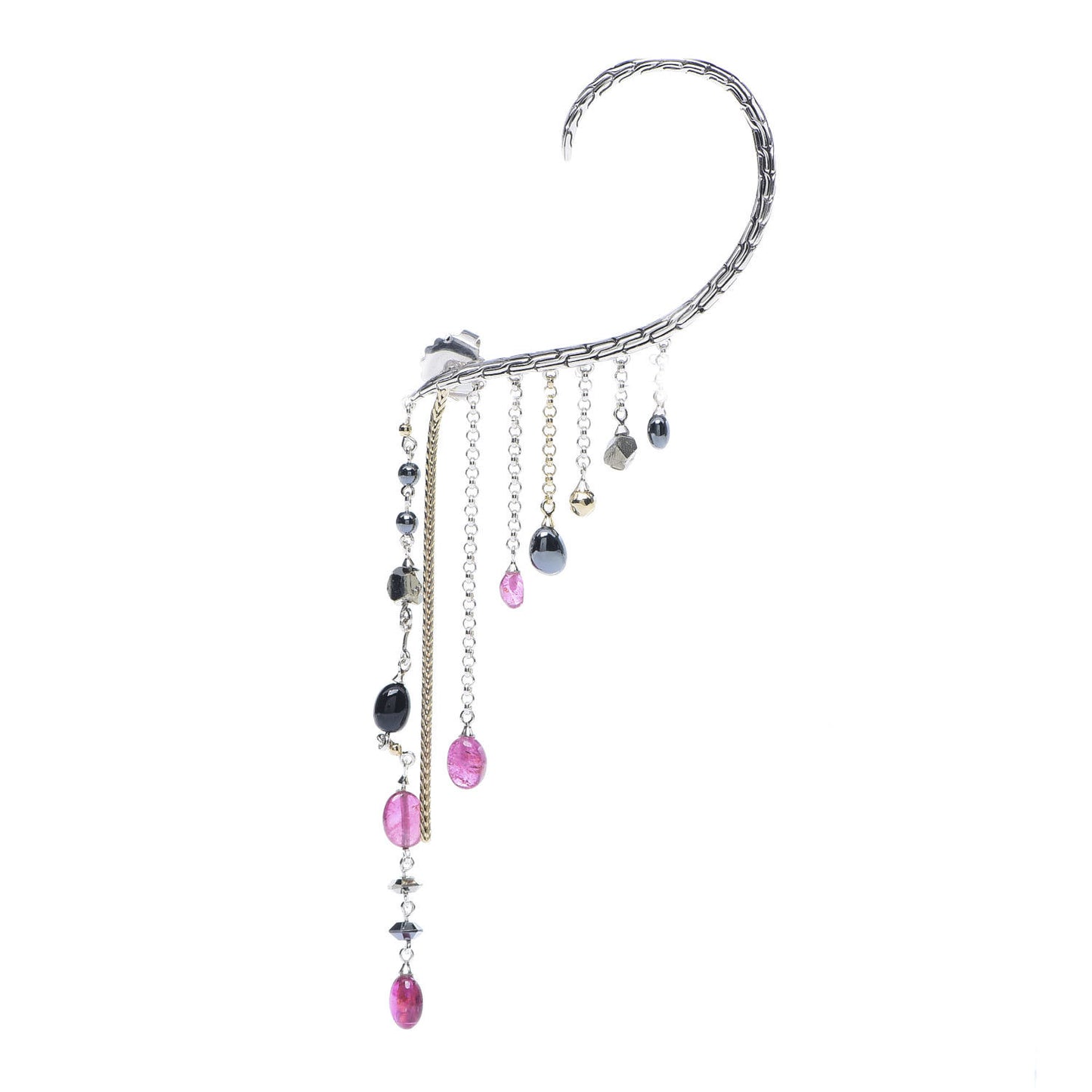 X Adwoa Aboah Sterling Silver Tourmaline Pyrite Hematite Classic Chain Single Ear Cuff