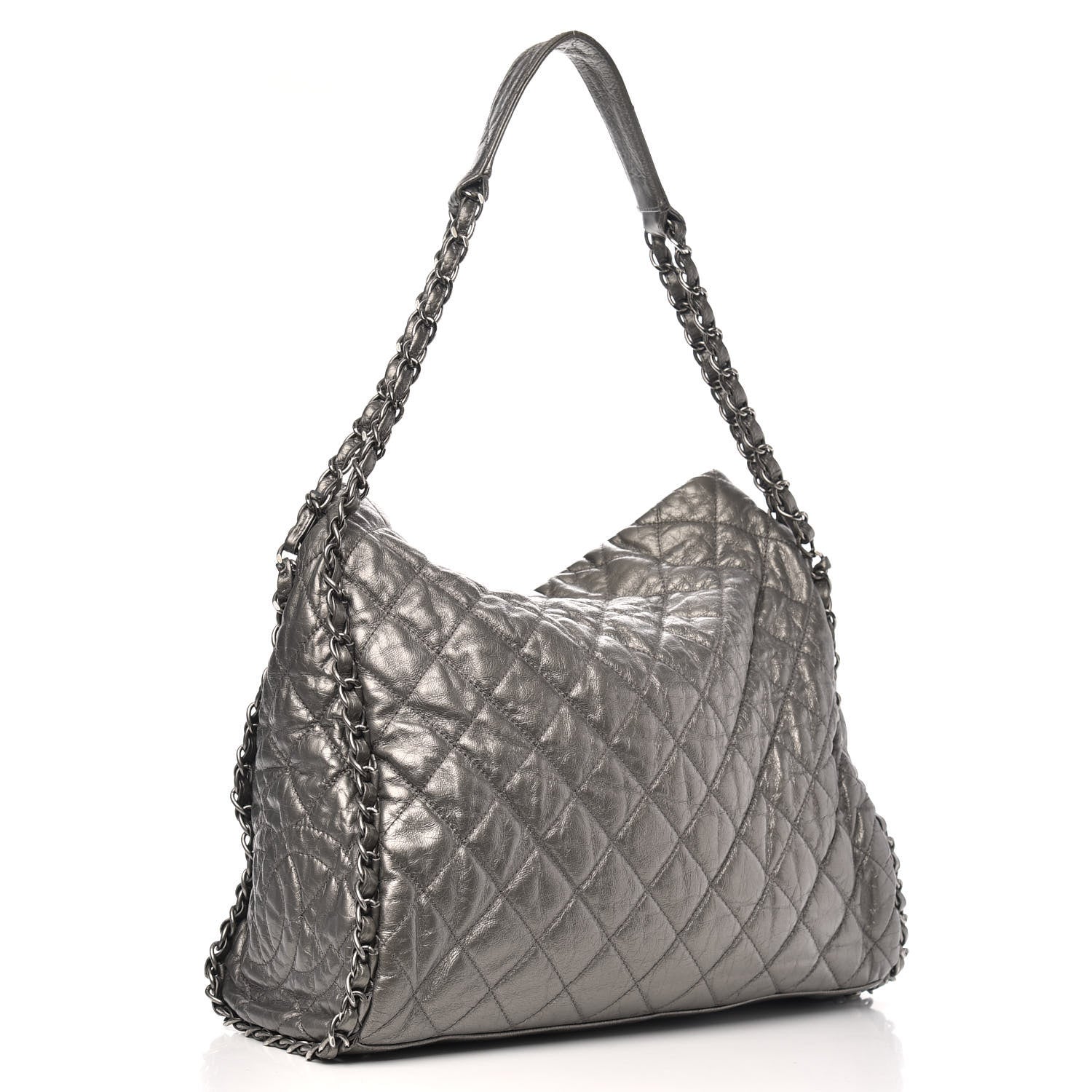 Chanel Metallic Calfskin Quilted Large Chain Me Hobo Silver 3 of 12