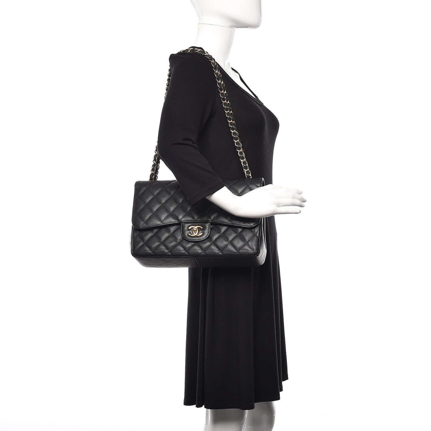 Caviar Quilted Jumbo Double Flap Black