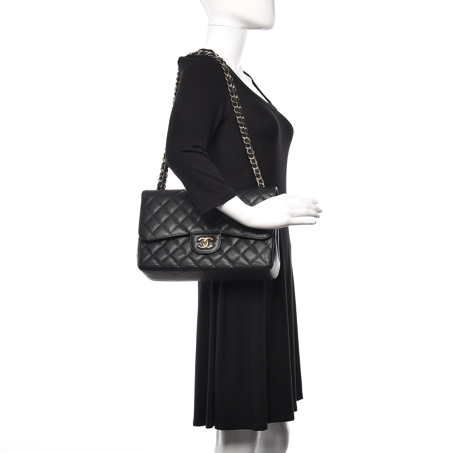 Chanel Caviar Quilted Jumbo Double Flap Black 2 of 12