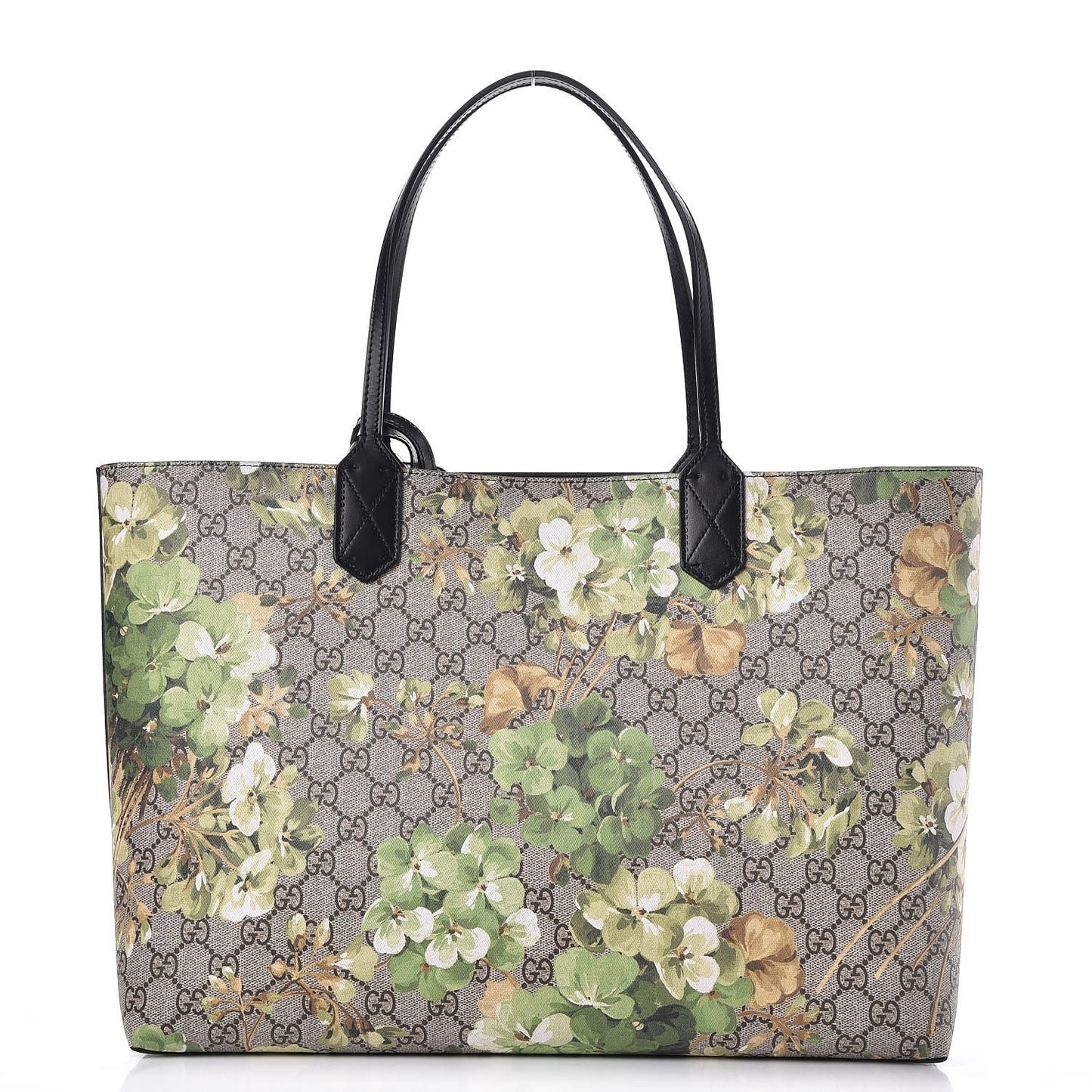 GG Supreme Monogram Blooms Medium Reversible Tote Beige New Military Black
