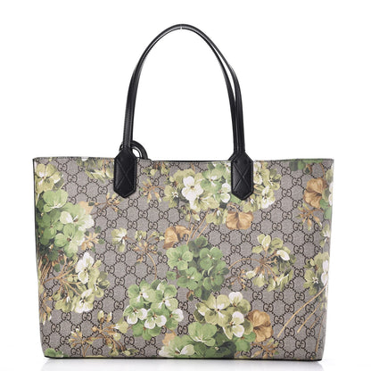 Gucci GG Supreme Monogram Blooms Medium Reversible Tote Beige New Military Black 1 of 9