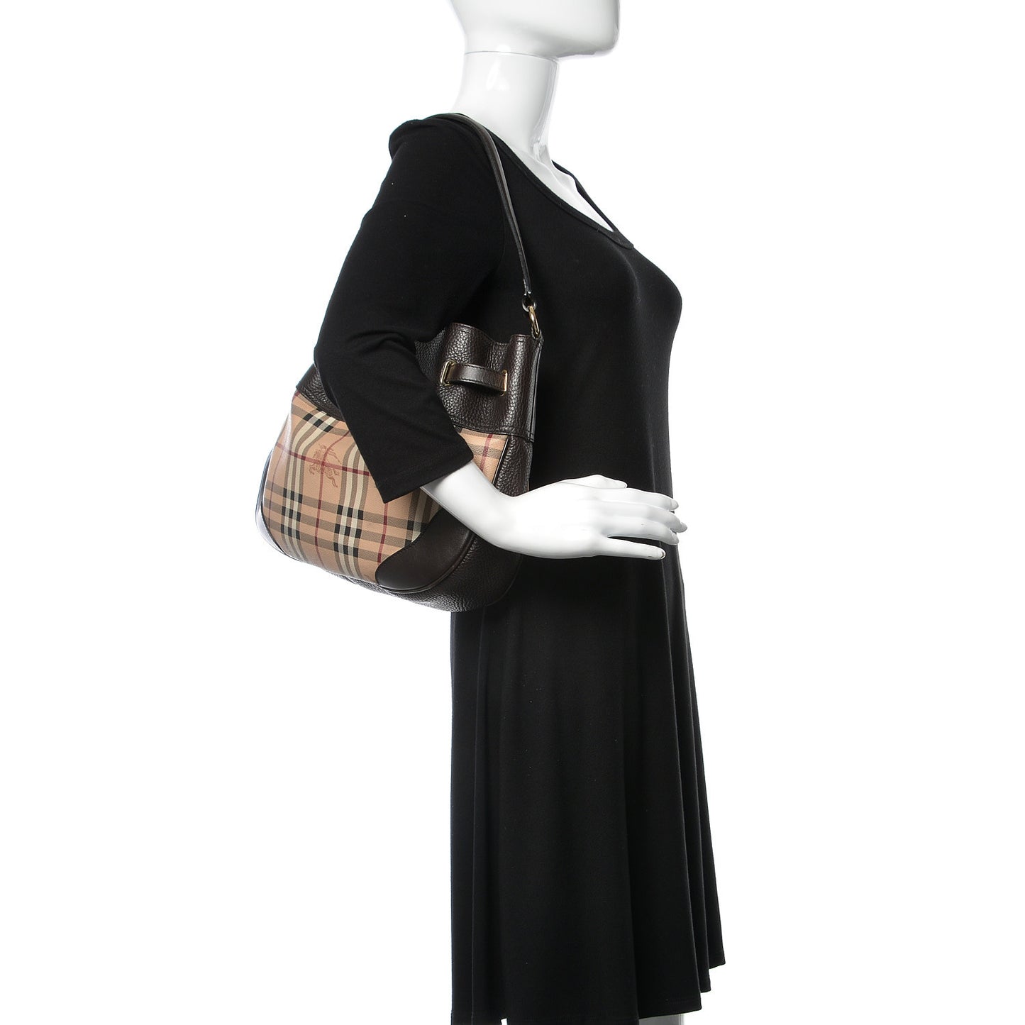 Grained Calfskin Haymarket Check Hobo Dark Brown