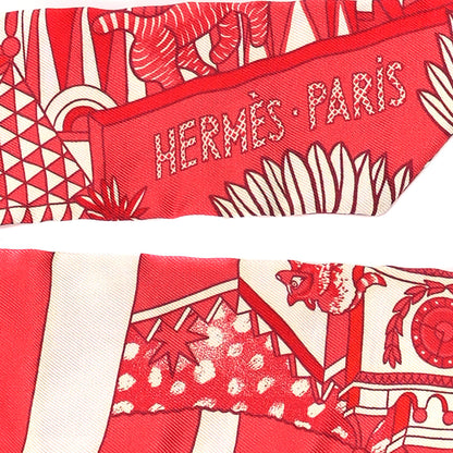 Hermes Silk Animapolis Twilly Rouge White 3 of 5
