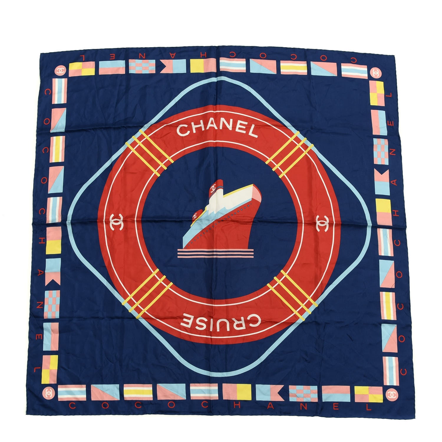 Chanel Silk Cruise Print CC Square Scarf Blue Red 1 of 3