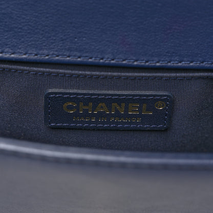 Chanel Calfskin Chevron Quilted Braided Medium Boy Flap White Navy 6 of 11