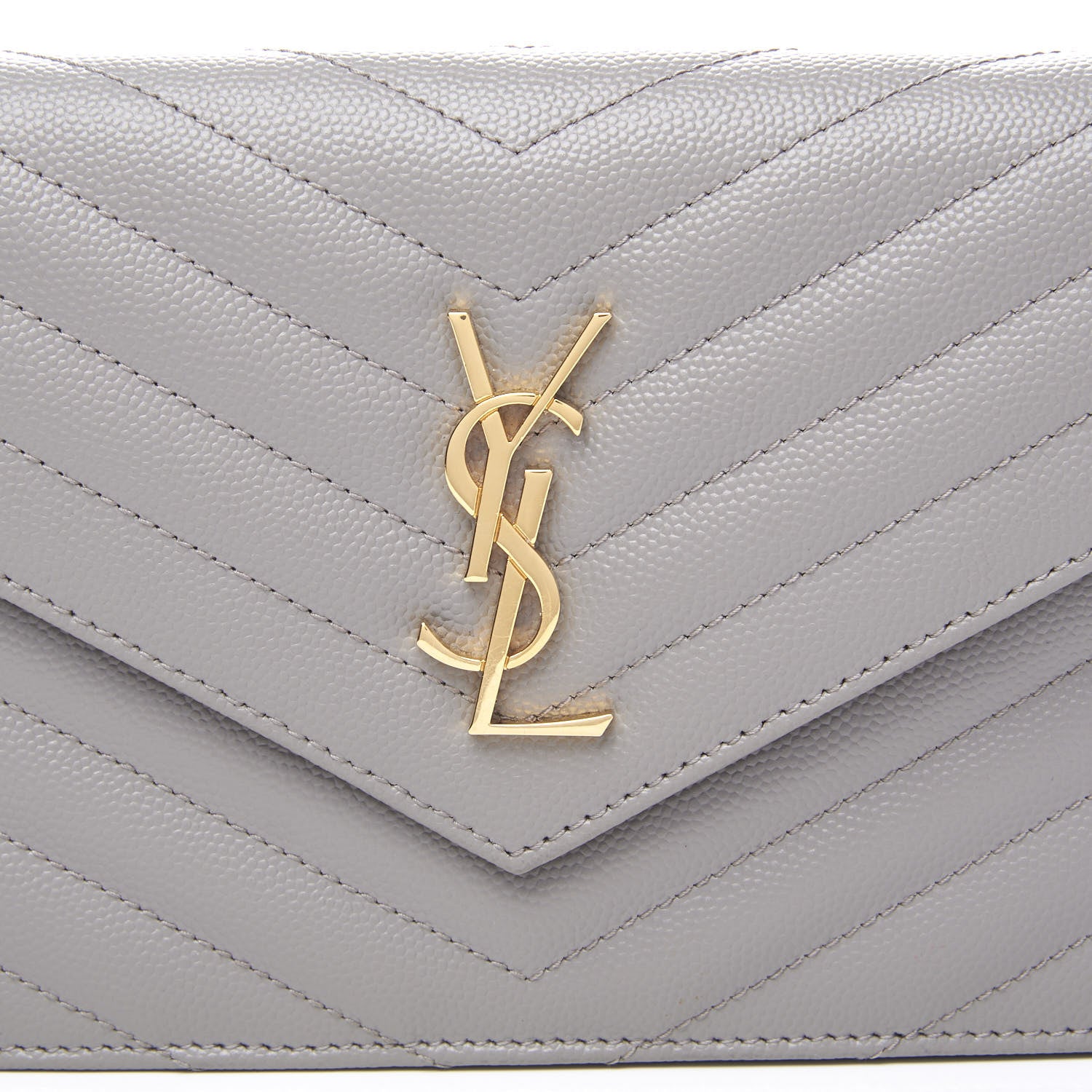 Saint Laurent Grain De Poudre Matelasse Chevron Monogram Envelope Chain Wallet Oyster Grey 10 of 10