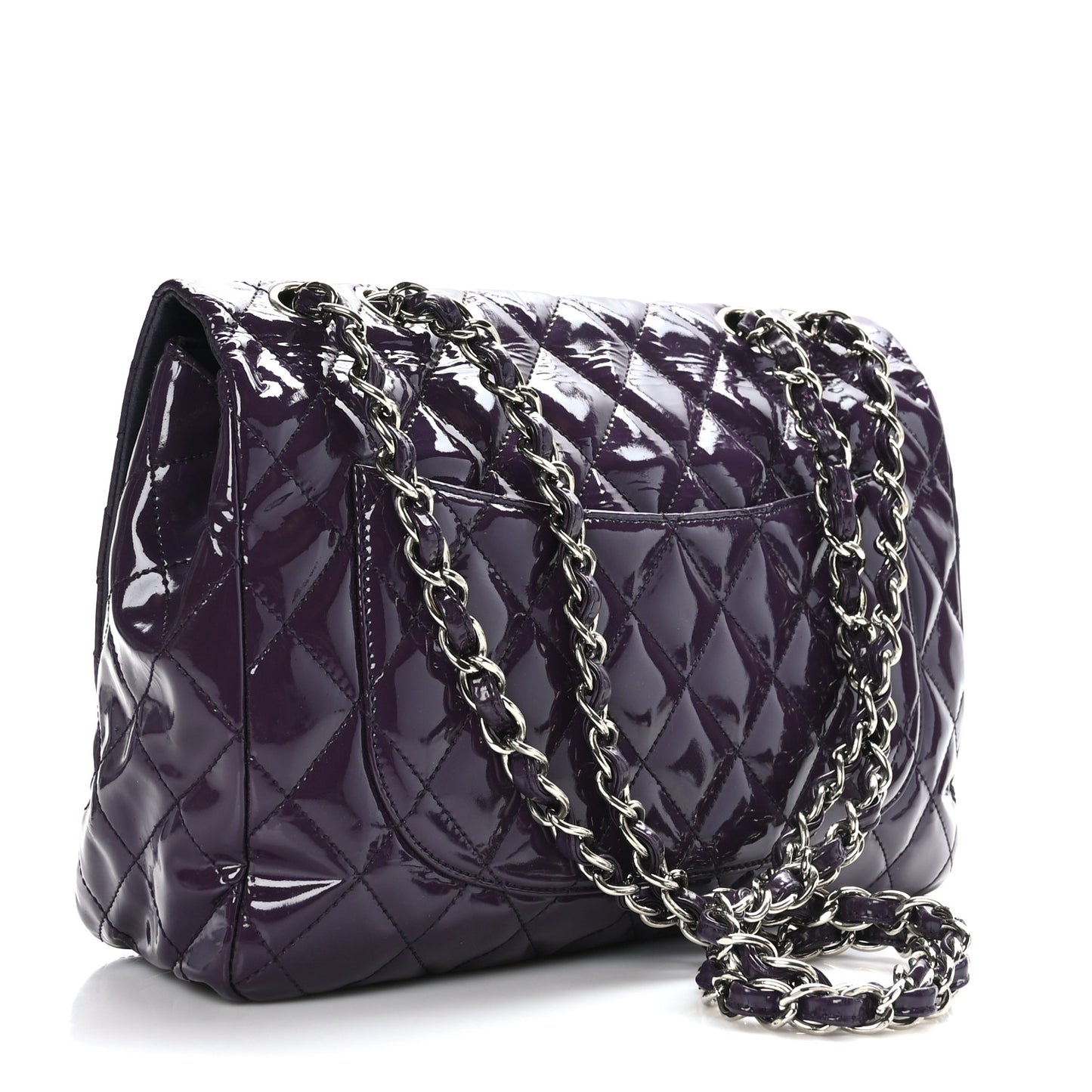 Patent Quilted Jumbo Single Flap Dark Purple