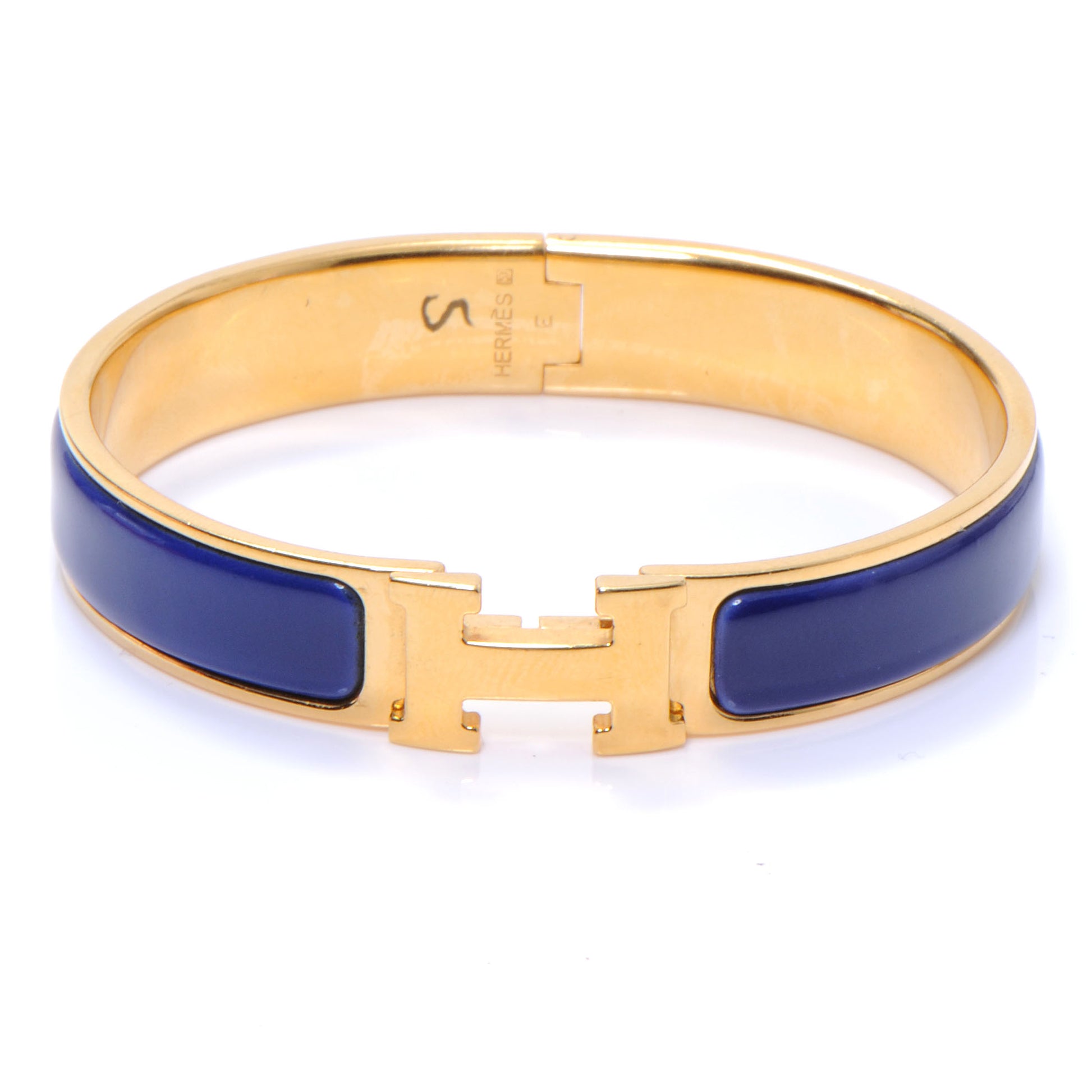 Hermes Narrow Enamel Clic Clac H Bracelet PM Bleu Gold 1 of 5