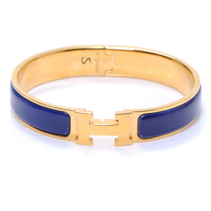 Hermes Narrow Enamel Clic Clac H Bracelet PM Bleu Gold 1 of 5