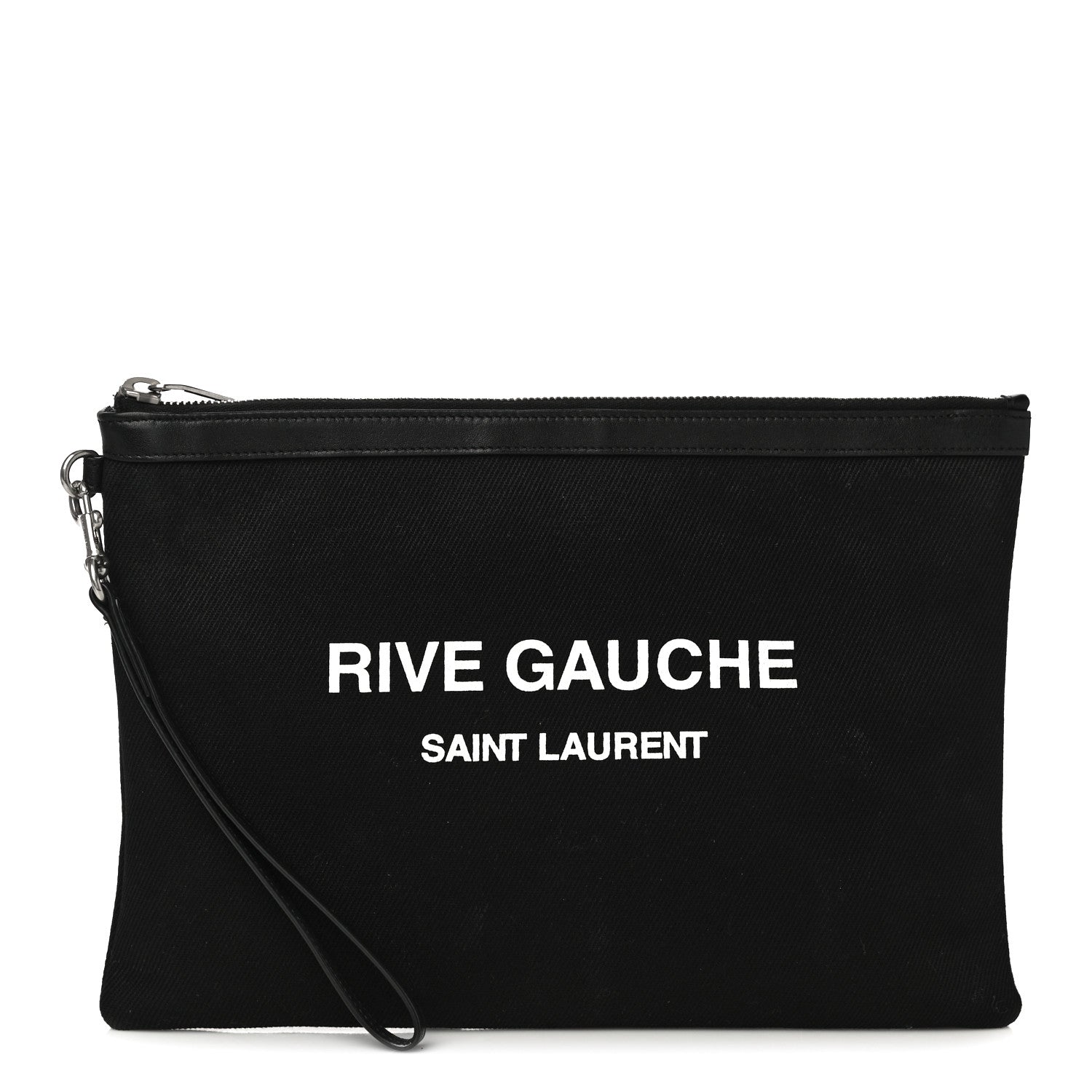 Saint Laurent Linen Canvas Rive Gouche Zipped Pouch Black 1 of 10