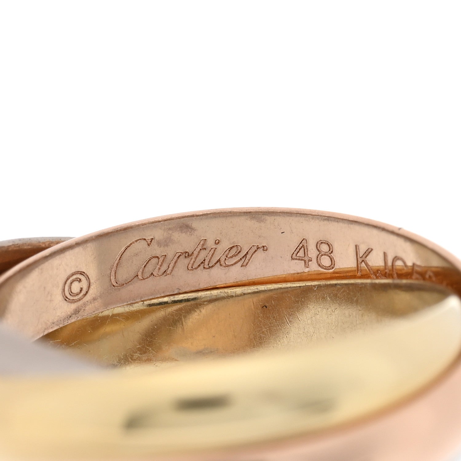 Cartier 18K Pink Yellow White Gold Small Trinity Ring 48 4.5 4 of 5