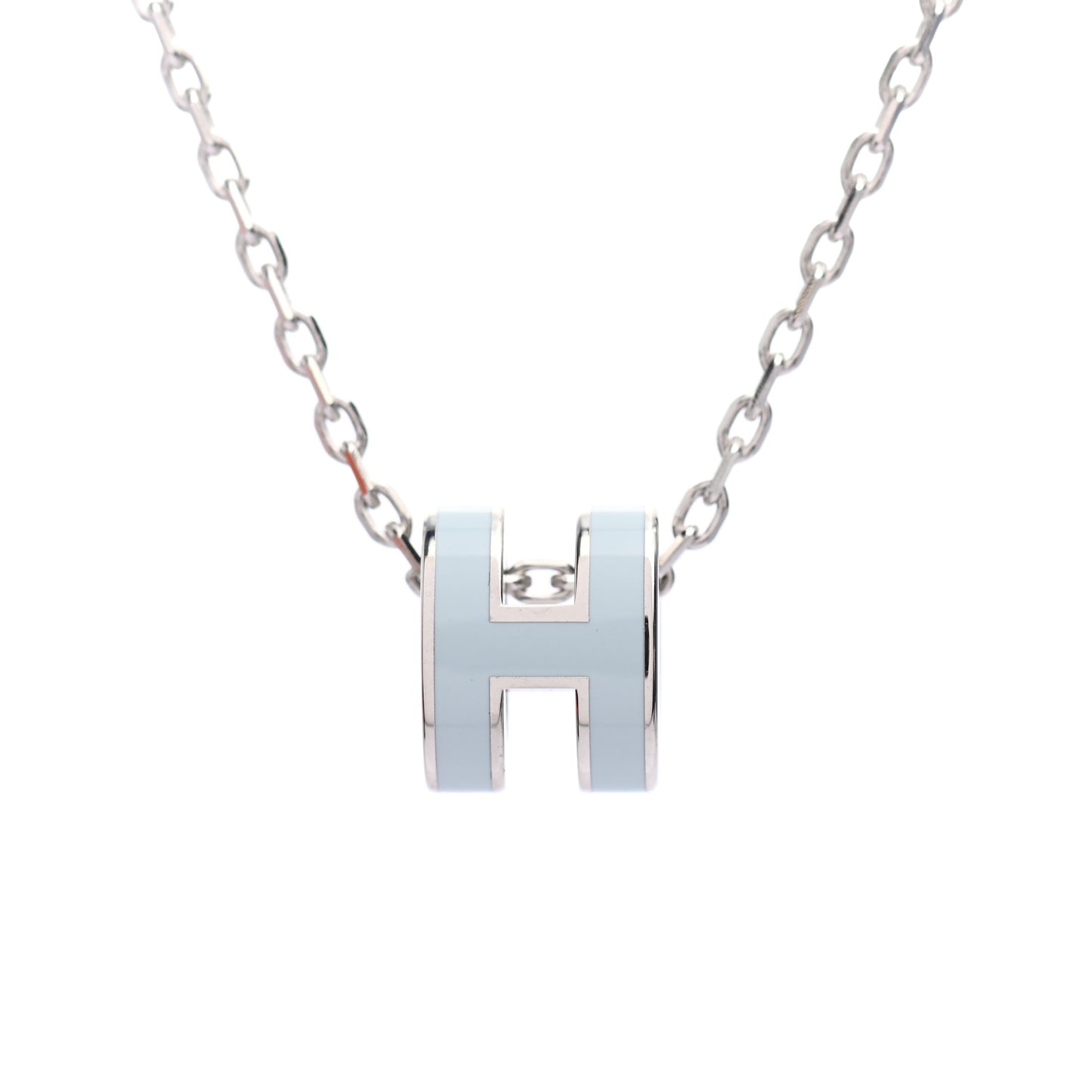 Lacquered Palladium Mini Pop H Pendant Necklace Bleu Zephyr