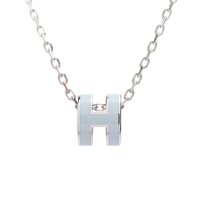 Hermes Lacquered Palladium Mini Pop H Pendant Necklace Bleu Zephyr 4 of 5