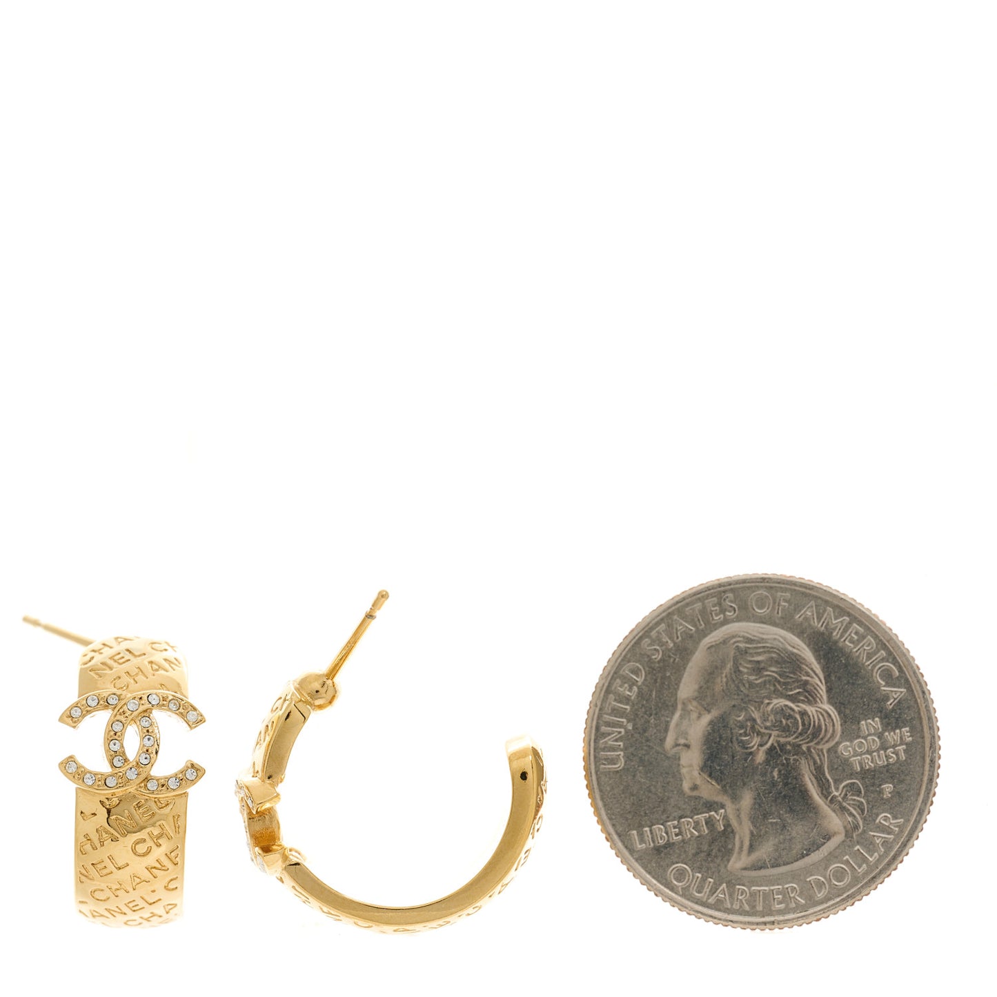 Metal Crystal CC Logo Hoop Earrings Gold