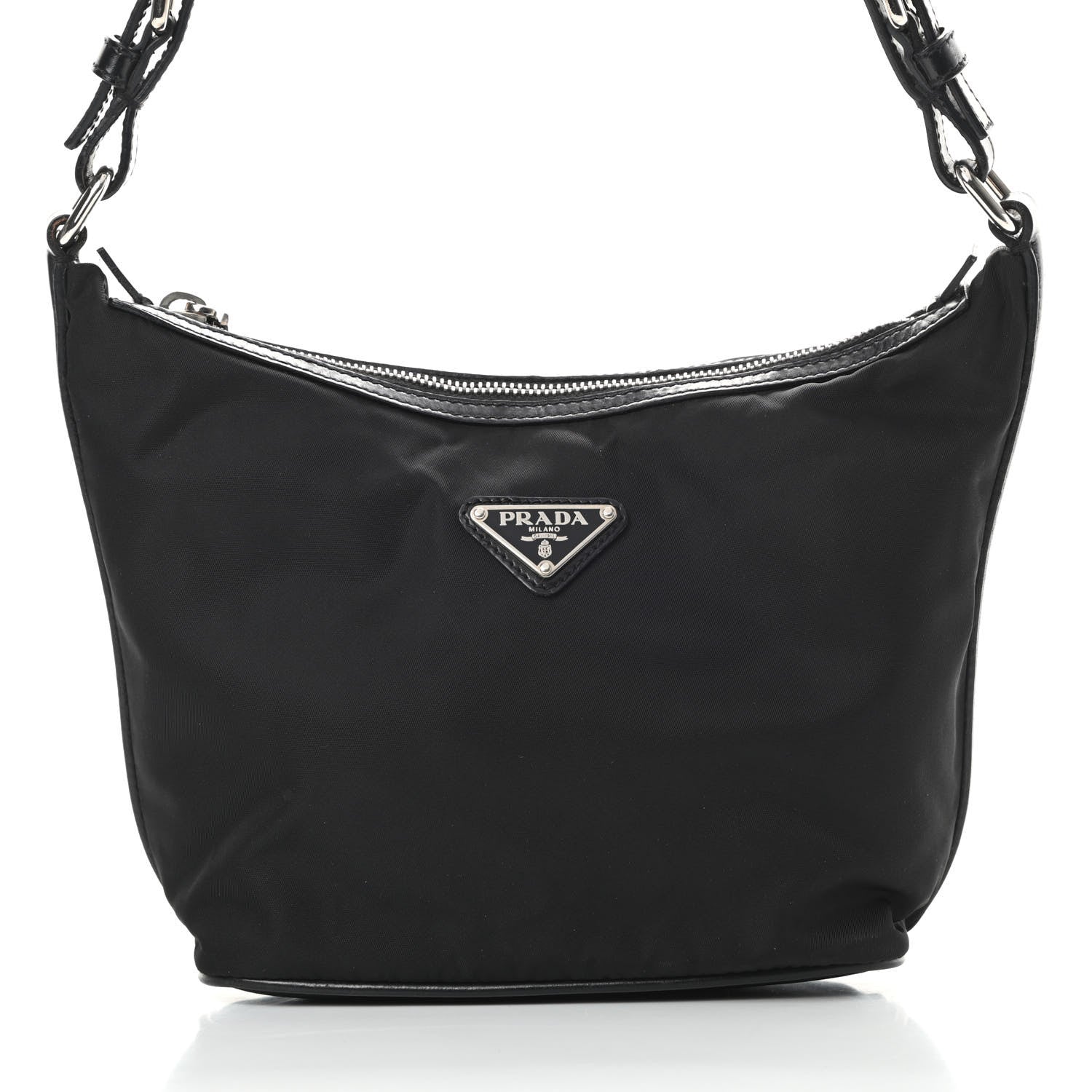 Prada Tessuto Nylon Calfskin Hobo Black 8 of 10