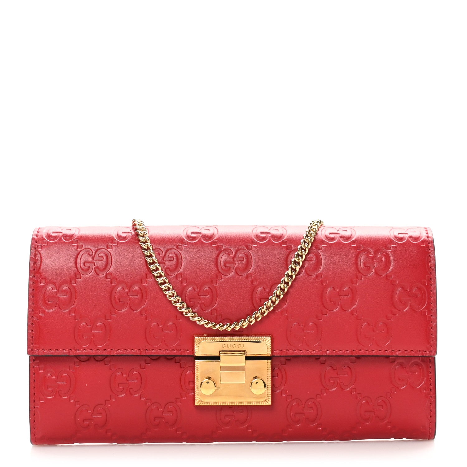 Gucci Guccissima Padlock Continental Chain Wallet Hibiscus Red 1 of 10