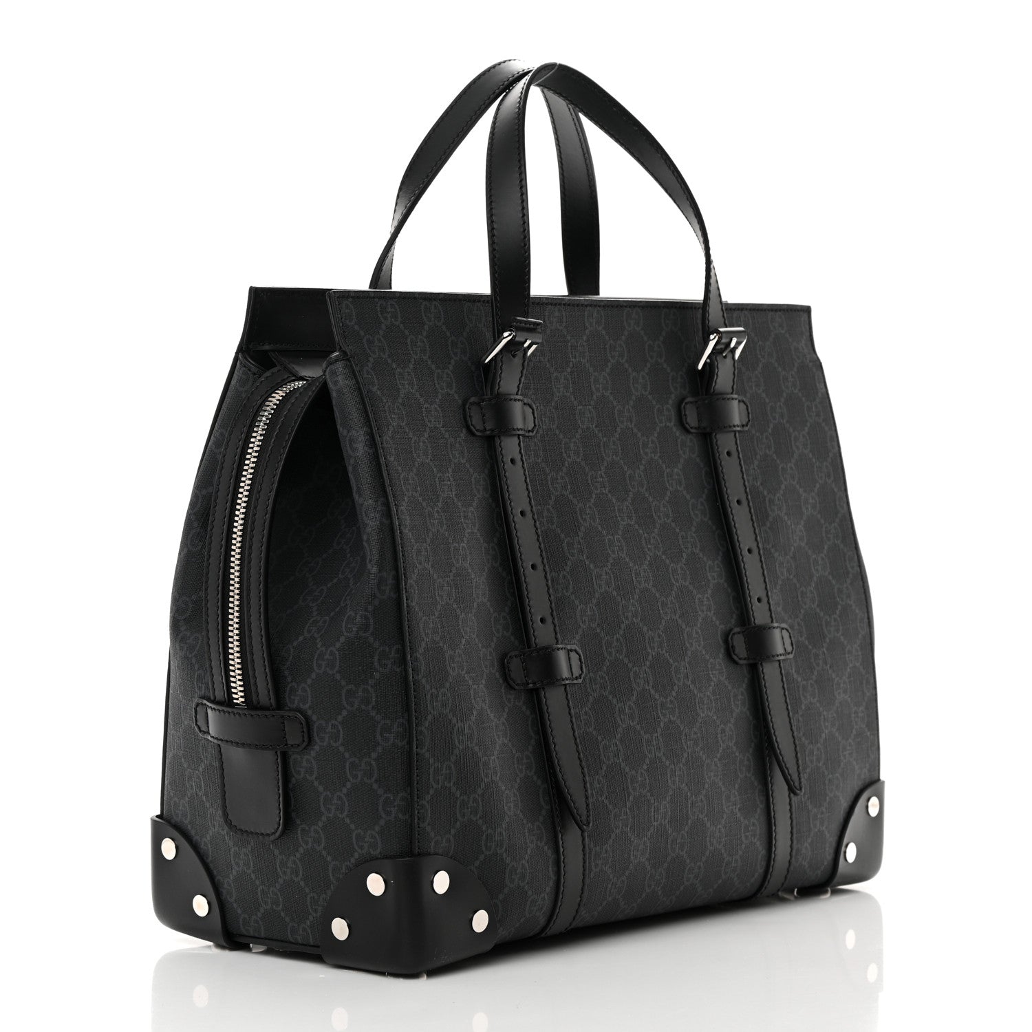 Gucci GG Supreme Monogram Selleria Calfskin Medium Tote Bag Black 3 of 12