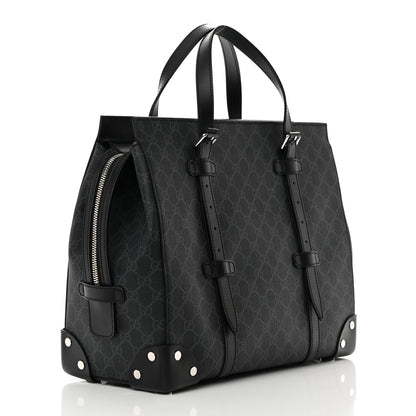 Gucci GG Supreme Monogram Selleria Calfskin Medium Tote Bag Black 3 of 12