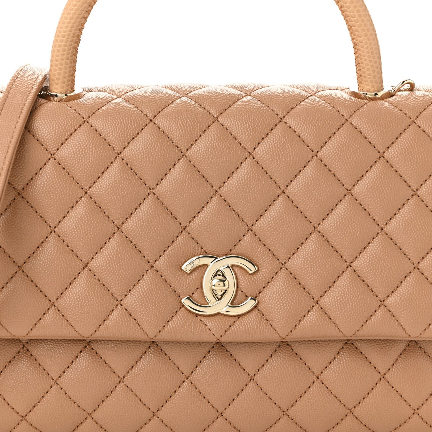 Caviar Lizard Embossed Quilted Small Coco Handle Flap Beige