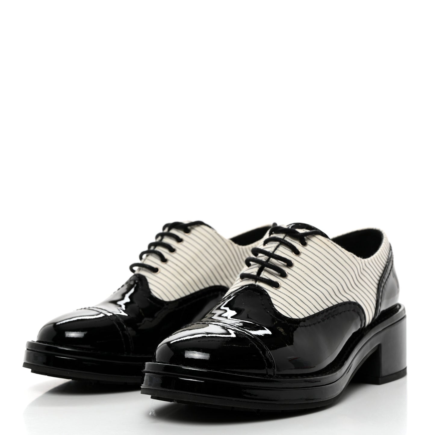 Patent Tweed CC Lace Up Oxfords 37 Black White