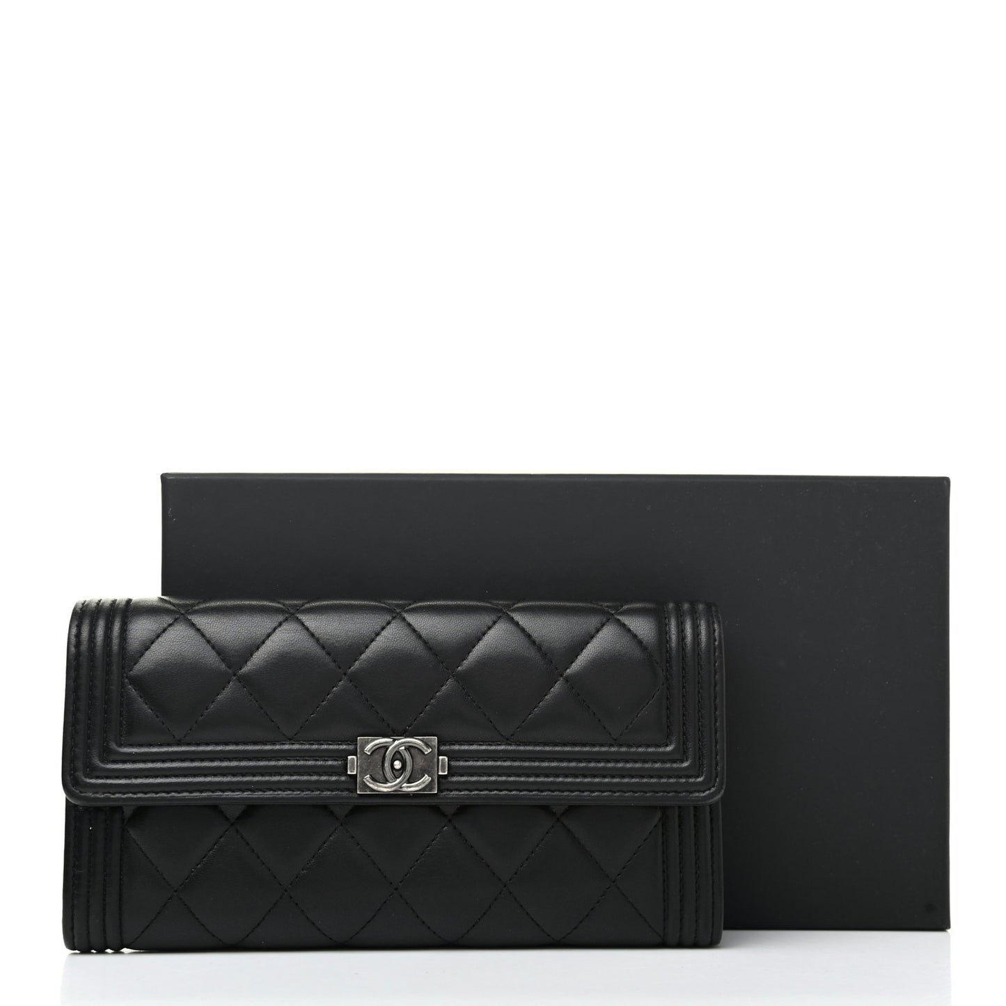 Lambskin Quilted Boy Flap Wallet Black
