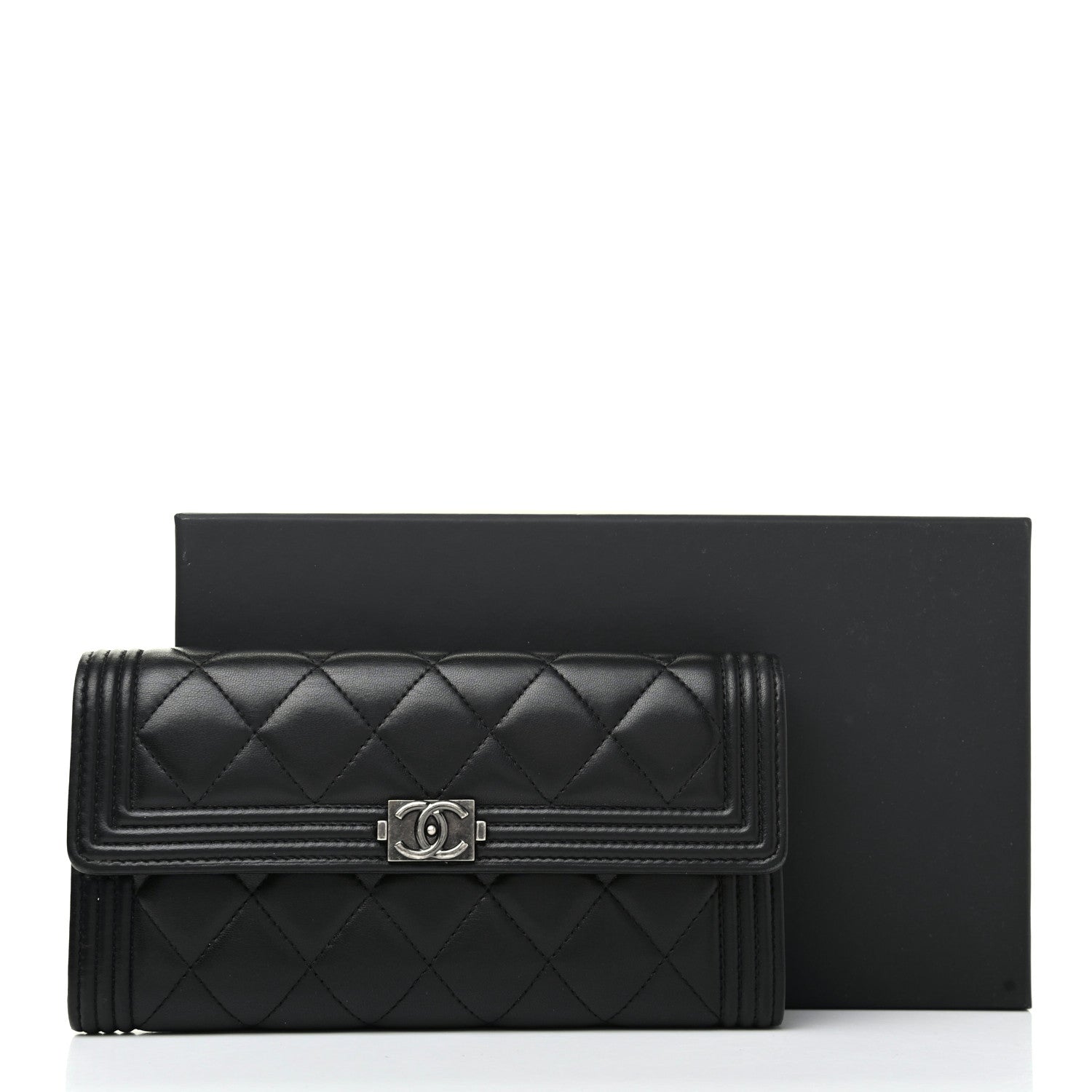Chanel Lambskin Quilted Boy Flap Wallet Black 9 of 9