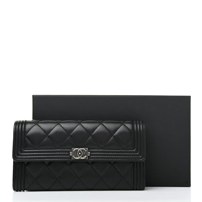 Chanel Lambskin Quilted Boy Flap Wallet Black 9 of 9