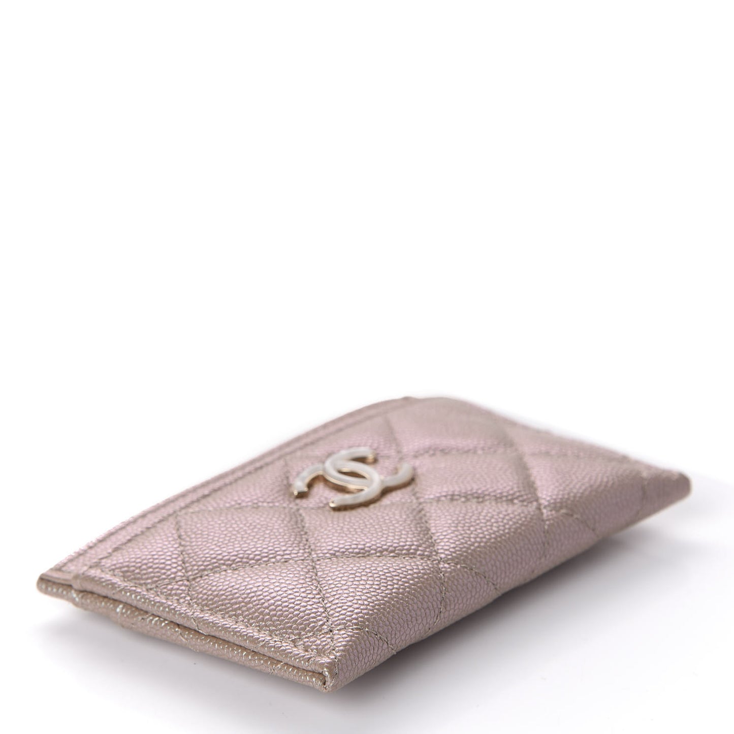 Iridescent Caviar Quilted Card Holder Beige