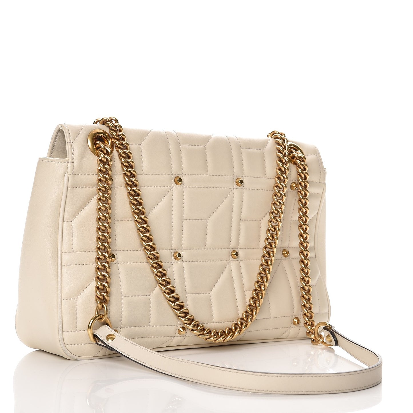 Calfskin Matelasse Studded Medium GG Marmont Shoulder Bag White