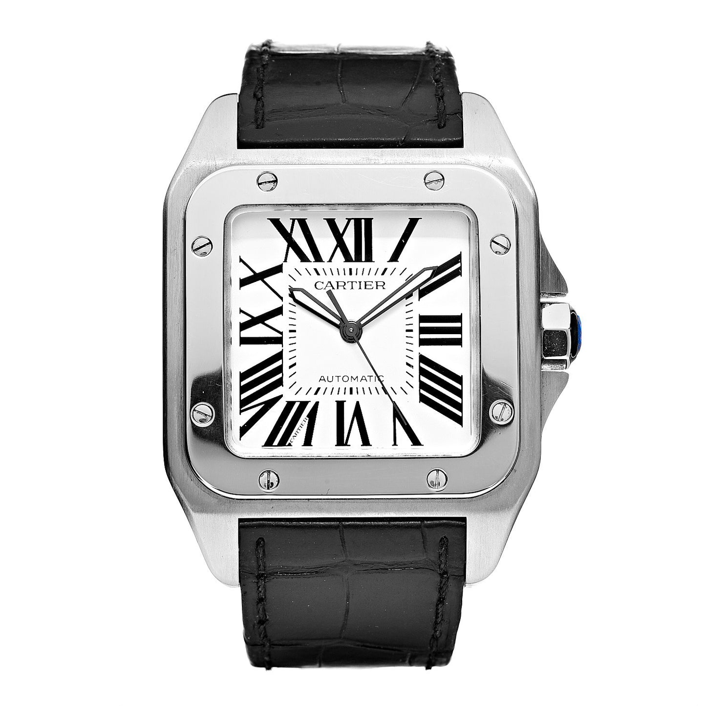 Stainless Steel Alligator 38mm Santos 100 Automatic Watch