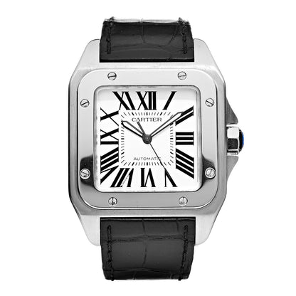 Cartier Stainless Steel Alligator 38mm Santos 100 Automatic Watch 1 of 9